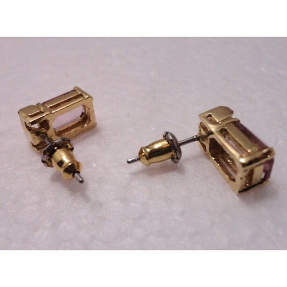 Vintage Lady Grace Pierced Earrings Gold Toned w/Austrian Lilac & Clear Crystals - Picture 7 of 8